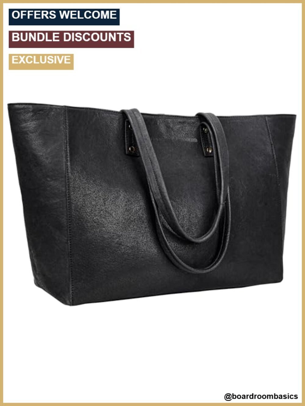 Washed Leather Tote Shoulder Bag with Top Handle